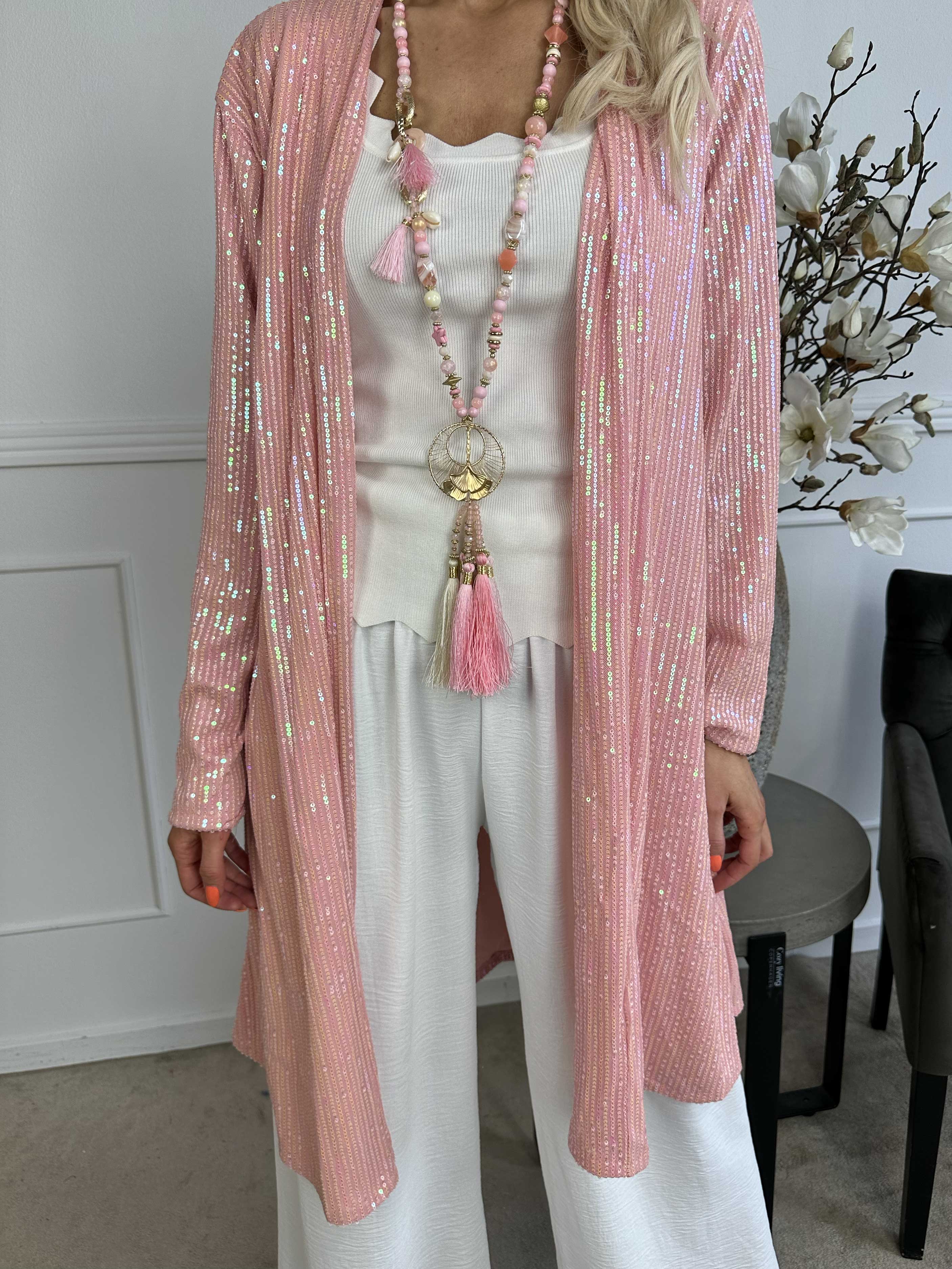 Rosa Glitter - Cardigan med pailletter